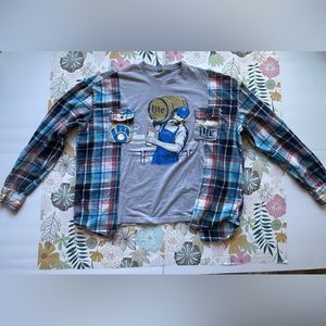 Reworked, Upcycled Miller Lite, Milwaukee Brewers, bleached Flannel combo